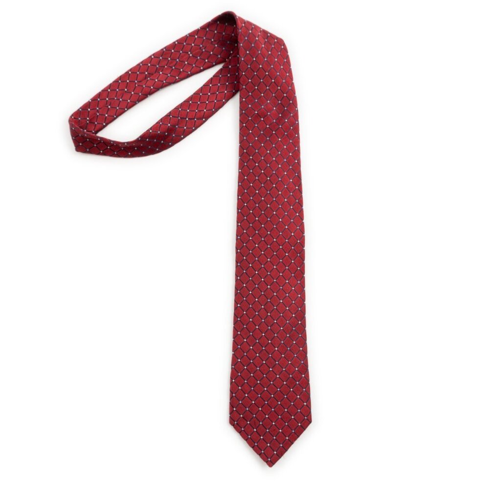 NAUTICA 100% silk neck tie burgundy maroon navy diamond pattern